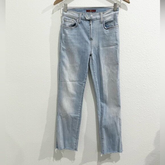 7 FAM High Rise Exposed Zipper Jeans Raw Hem Boho Preppy Feminine Light Wash - Picture 1 of 7
